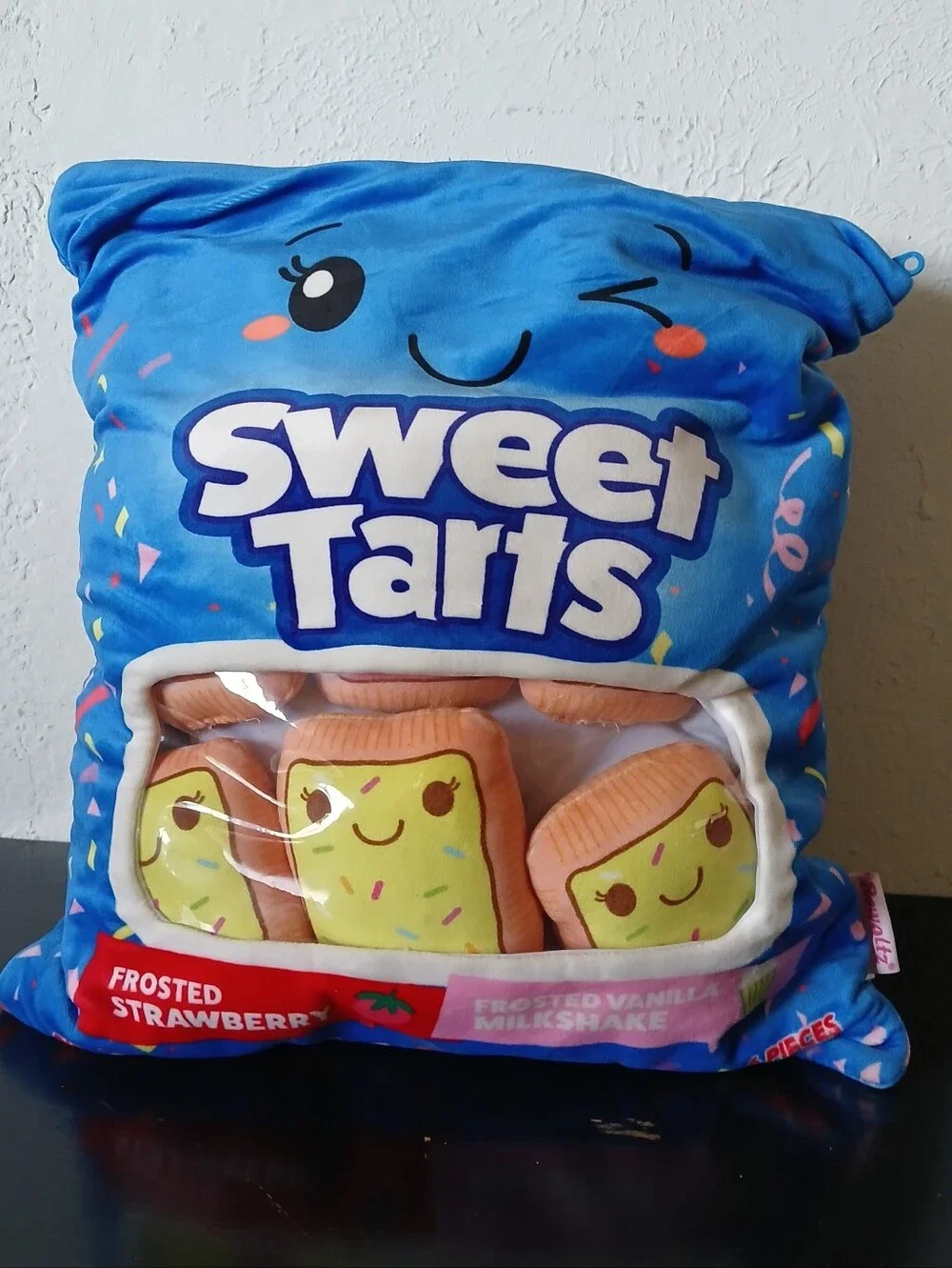Sweet Tarts Plush Pillow with Smiling Pastry Pockets - Blue